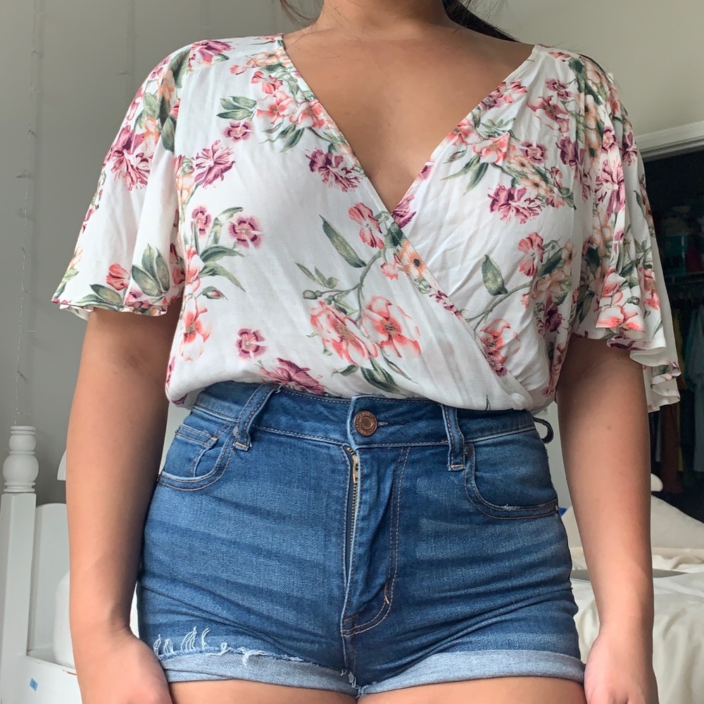 F21 boho floral wrap shirt